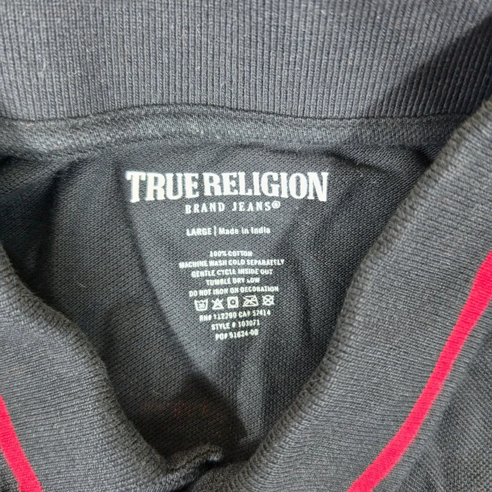 Y2K True Religion Mens Black Red Graphic Back Polo Shirt Size Large Streetwear